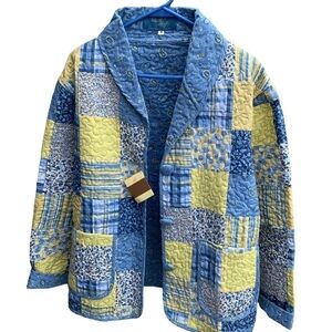 🆕 Donna Sharpe Quilted Patchwork Jacket Blazer Heather Patch Women’s Size M